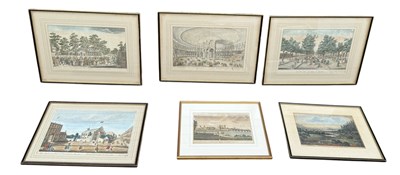 Lot 869 - A GROUP OF SIX 18TH CENTURY ENGRAVINGS TO INCLUDE VIEWS OF KENSINGTON, RANELAGH GARDENS, KEW GARDENS