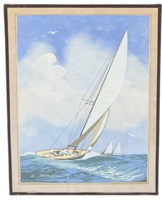 Lot 793 - LEON HAFFNER (FRENCH, 1881-1972): A GOUACHE DRAWING ON PAPER DEPICTING A YACHT