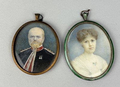 Lot 625 - TWO EARLY 20TH CENTURY PORTRAIT MINIATURES, INCLUDING ONE WITH ENAMEL FRAME