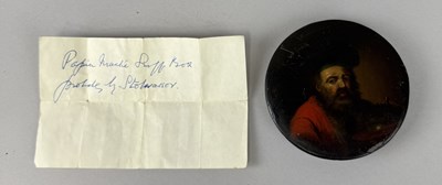 Lot 627 - A PAPIER MACHE SNUFF BOX IN THE MANNER OF STOBWASSER