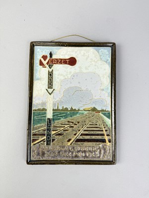 Lot 654 - A PAINTED DELFTED TILE, SPOORWEGSTAKING, SEPT 1944-195