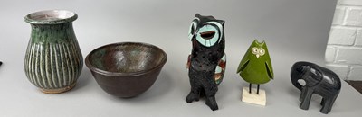 Lot 655 - FIVE CERAMICS INCLUDING AN OWL