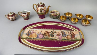 Lot 629 - CARLSBAD FINE PORCELAIN, GERMAN: A PAINTED CERAMIC COFFEE SET INCLUDING TRAY