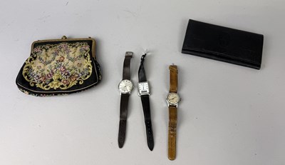 Lot 444 - TWO TISSOT WATCHES , A BUREN WATCH, AND A PURSE