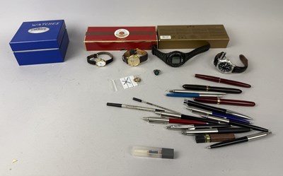 Lot 444C - WATCHES TO INCLUDE ONE MARKED 'LONGINES' ALONG WITH VARIOUS FOUNTAIN PENS, INCLUDING MABIE TODD, WATERMAN'S