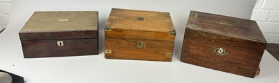 Lot 637 - THREE ANTIQUE BOXES TO INCLUDE TWO WRITING SLOPES AND A GENTLEMAN'S TRAVEL VANITY CASE