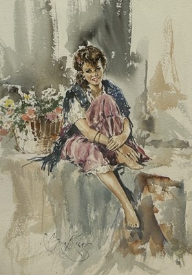 Lot 847 - GORDON KING (BRITISH 1939-2022): A WATERCOLOUR PAINTING ON PAPER DEPICTING A LADY