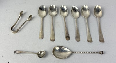 Lot 312 - A GROUP OF SILVER SPOONS AND A PAIR OF TONGS