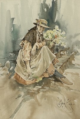 Lot 848 - GORDON KING (BRITISH 1939-2022): A WATERCOLOUR PAINTING ON PAPER DEPICTING A SEATED LADY