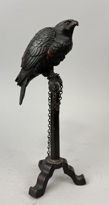 Lot 195 - A JAPANESE METAL HAWK BIRD SCULPTURE ON STAND