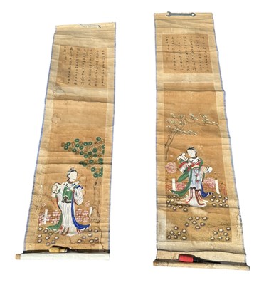 Lot 189 - A PAIR OF CHINESE PAINTED SCROLLS, QING DYNASTY