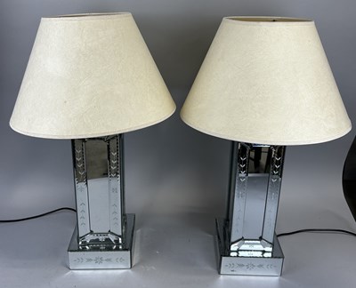 Lot 724 - A PAIR OF DESIGNER VENETIAN STYLE GLASS TABLE LAMPS AND SHADES