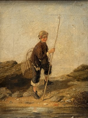 Lot 764 - WILLIAM P. ROGERS (1846-1872: AN OIL PAINTING ON CANVAS DEPICTING A BOY FISHING