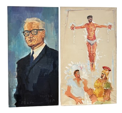 Lot 744 - A PAIR OF LARGE OIL OF CANVAS PAINTINGS BY GASTON TYKO ((1918) DEPICTING SENATOR BARRY GOLDWATER (REPUBLICAN NOMINEE FOR PRESIDENCY 1964) AND THE CRUCIFIXION SCENE