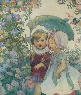 Lot 742 - SUSAN BEATRICE PEARSE (BRITISH 1878-1980): A WATERCOLOUR PAINTING ON PAPER 'A WALK IN FAIRYLAND', ORIGINAL ILLUSTRATION CIRCA 1920'S