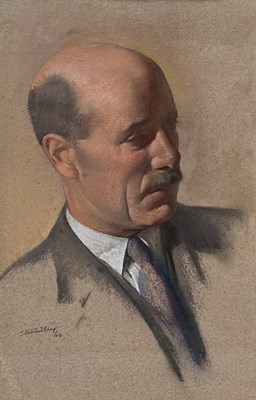 Lot 747 - JAMES STROUDLEY (BRITISH 1906-1988): A PASTEL DRAWING ON PAPER DEPICTING A GENTLEMAN