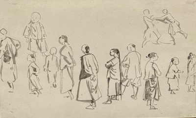 Lot 748 - CHARLES WIRGMAN (BRITISH 1832-1891): A DRAWING ON PAPER DEPICTING JAPANESE FIGURES