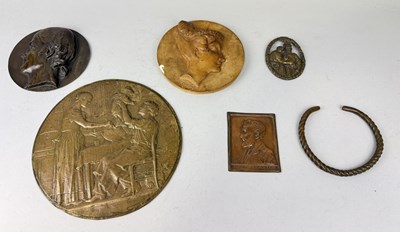 Lot 554 - BRONZE MEDALS/PLAQUES, BRONZE TORC, PLASTER PLAQUE INCLUDING SIGNED CHAPLAIN, SAMUEL L HAHNEMANN