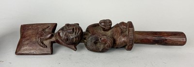 Lot 169 - AN AFRICAN TRIBAL SHANGO MALE DANCE WAND OR SCEPTRE, YORUBA PEOPLE, NIGERIA, CIRCA 1950
