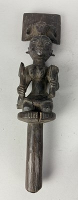 Lot 138 - AN AFRICAN TRIBAL SHANGO FEMALE DANCE WAND OR SCEPTRE, YORUBA PEOPLE, NIGERIA, CIRCA 1950