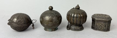 Lot 127 - FOUR THAI SILVER AND BRONZE BETEL BOXES, THAILAND, 18TH-19TH CENTURY