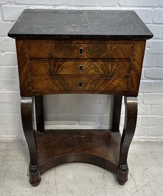 Lot 1083 - A FRENCH 19TH CENTURY BEDSIDE TABLE WITH MARBLE TOP