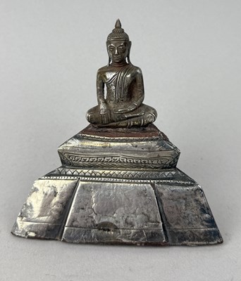 Lot 136 - A FINE, THAI BUDDHA ON SILVER CLAD PLATFORM, THAILAND, 19TH CENTURY