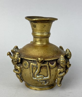 Lot 133 - A SOUTH INDIAN BRASS RITUAL VASE, 19TH CENTURY OR EARLIER, ENGRAVED WITH A TAMIL LETTER