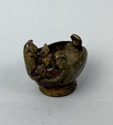Lot 134 - A SMALL BRASS RITUAL KAPALA BOWL, NEPALSE OR TIBET, CIRCA 16TH CENTURY