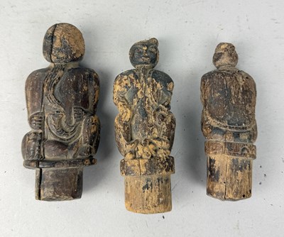 Lot 135 - THREE EARLY DAYAK CARVED WOODEN CHARM FIGURES, DAYAK PEOPLE, TRIBAL BOURNEO, MALAYSIA, 19TH CENTURY (3)