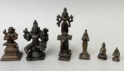 Lot 32 - TIBETAN AND INDIAN MINIATURE BRONZE DEITIES, INDIA/TIBET, 18TH-19TH CENTURIES (6)