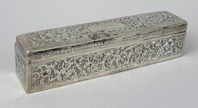 Lot 95 - A COLONIAL INDIAN SILVER RECTANGULAR BOX, KUTCH, INDIA, CIRCA 1880