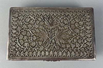 Lot 90 - AN INDIAN SILVER BOX WITH HINGED LID, KASHMIR, INDIA, CIRCA 1880