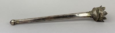 Lot 13 - AN INDIAN MAHARAJA'S PARCEL-GILT WHITE METAL PROCESSIONAL FLY WHISK HOLDER, INDIA, 19TH CENTURY