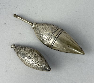 Lot 142 - TWO SILVER ISLAMIC KOHL CONTAINERS, MIDDLE EAST OR NORTH AFRICA, EARLY 20TH CENTURY