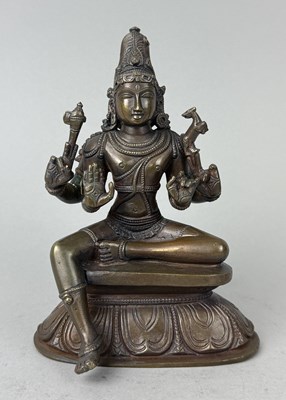Lot 149 - AN INDIAN BRONZE SEATED FIGURE OF VISHNU, SOUTH INDIA, CIRCA 1900