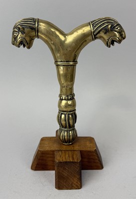 Lot 43 - A NORTH INDIAN ISLAMIC BRASS SUFI CRUTCH HANDLE, INDIA, 18TH CENTURY