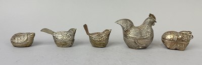 Lot 159 - FIVE CAMBODIAN SILVER BETEL BOXES, OF ANIMAL FORM, CAMBODIA, EARLY 20TH CENTURY (5)