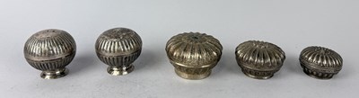 Lot 78 - FIVE THAI SILVER BETEL BOXES, THAILAND, 19TH-EARLY 20TH CENTURY