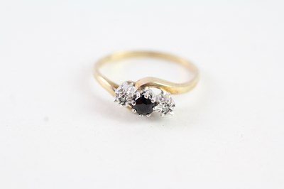 Lot 174 - A 9CT GOLD SAPPHIRE AND DIAMOND TRILOGY RING