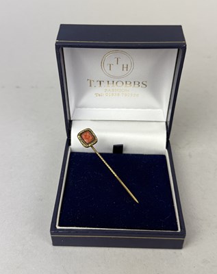 Lot 420B - A CORAL STICK PIN, YELLOW METAL