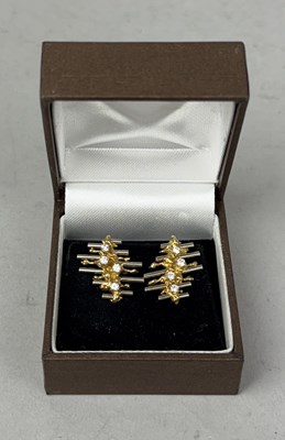 Lot 379 - DAVID MORRIS: A PAIR OF DESIGNER 18CT GOLD ABSTRACT DESIGN EARRINGS SET WITH DIAMONDS