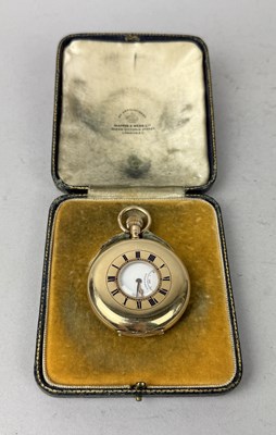 Lot 376 - A LONGINES HALF HUNTER 9CT GOLD POCKET WATCH, RETAILED BY MAPPIN AND WEBB, WITH ORIGINAL CASE