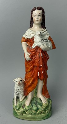 Lot 507 - STAFFORDSHIRE, A GIRL WITH TWO LAMBS, PROBABLY INTENDED AS RACHEL, CIRCA 1860'S