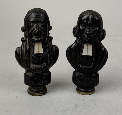 Lot 479 - A PAIR OF PRESSED HORN COMMEMORATIVE DESK SEALS, JOHN WESLEY AND REVERAND G. WHITEFIELD, DATED 1839