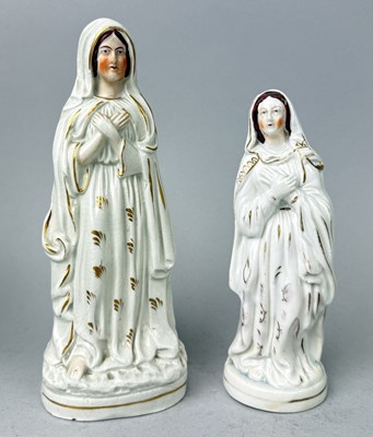 Lot 488 - STAFFORDSHIRE, MARY HANDS CROSSED ON HER CHEST IN AN ATTITUDE OF PRAYER, A PAIR, CIRCA 1870'S