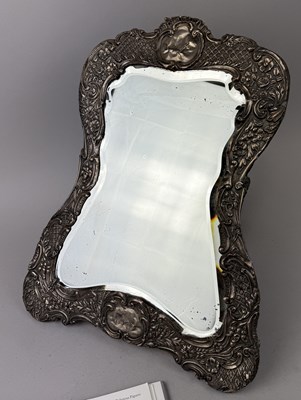 Lot 307 - AN ANTIQUE SILVER MOUNTED DRESSING TABLE MIRROR