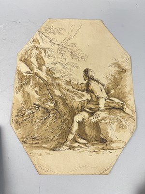 Lot 714 - ARTHUR POND AFTER SALVATOR ROSA: A PRINT ON PAPER IMITATING BROWN INK AND WASH DRAWING OF ST JOHN IN THE DESERT