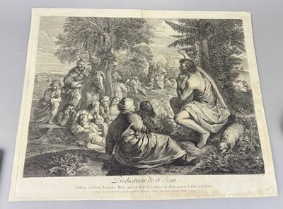 Lot 715 - JACQUES PHILIPPE LE BAS: AN ENGRAVING ON PAPER, THE PREACHING OF ST JOHN