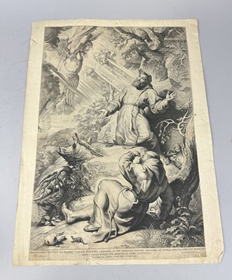 Lot 697 - LUCAS VORSTERMAN, AN ENGRAVING ON PAPER AFTER RUBENS: SAINT FRANCIS RECEIVING THE STIGMATA